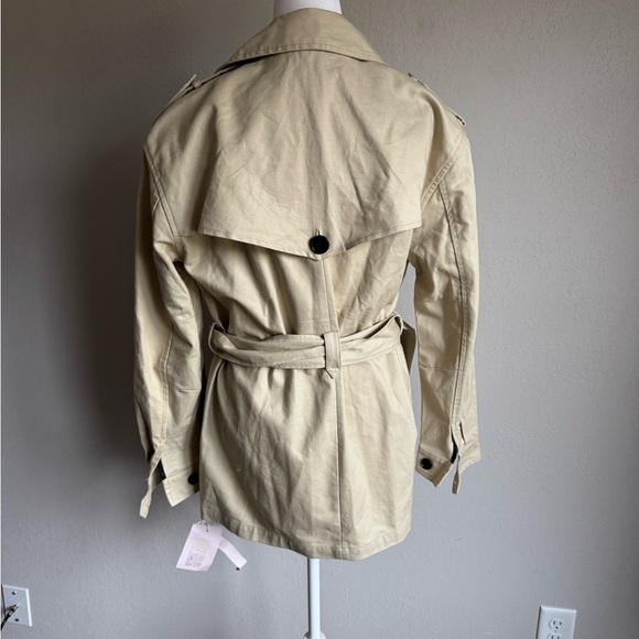 NWT Avec Les Filles Light Canvas Double Breasted Belted Trench Coat Womens M - Picture 5 of 7